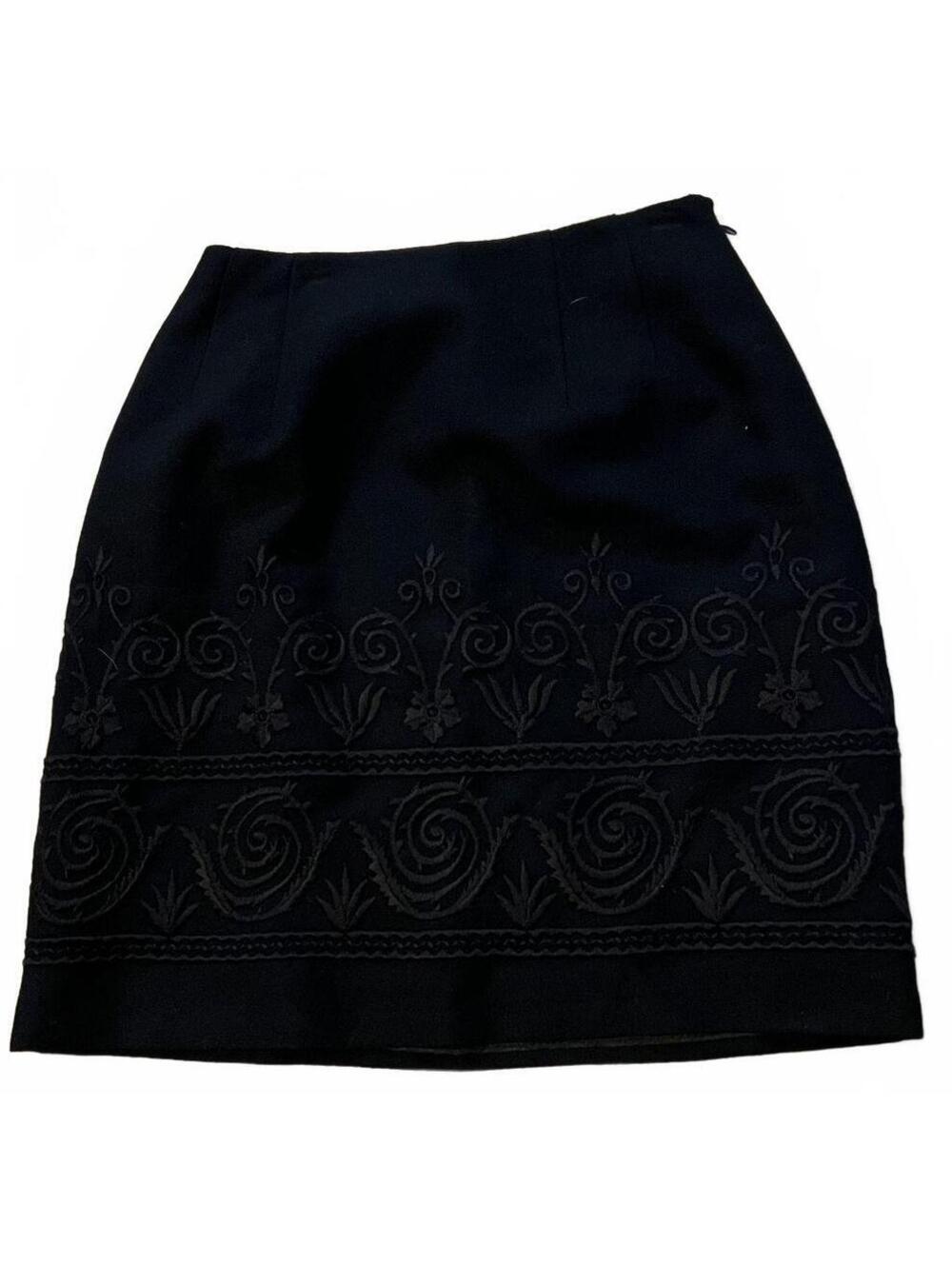 Black Embroidered A-Line Skirt